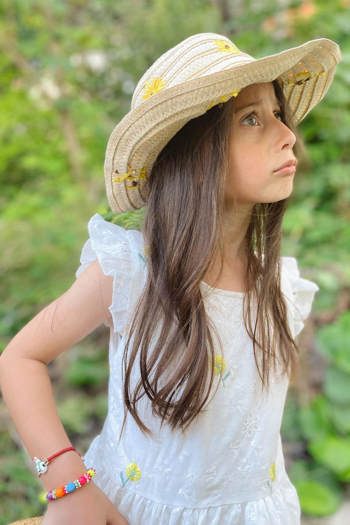 BRE Breeze Kız Çocuk Elbise Çiçek Nakışlı Güpür Detaylı 3-7 Yaş, Ekru - Pervomaisk