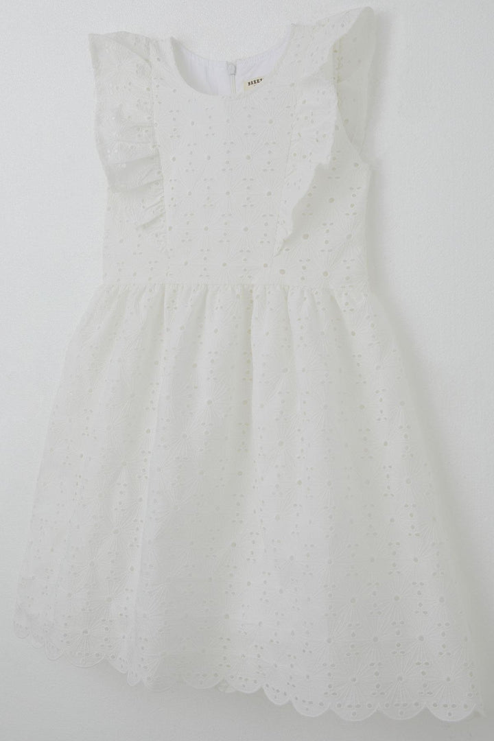BRE Breeze Girl's Dress with Flower Embroidery, Lace Ruffle Detail, Back Zipper, 72 Years, Ecru - Grays