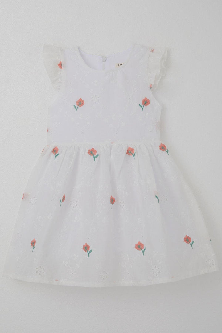 BRE Breeze Girl's Dress with Flower Embroidery and Guipure Detail, 3-7 Years, Ecru - Kannapolis