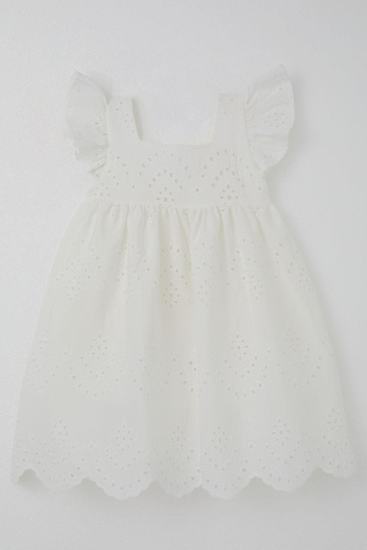 BRE Breeze Girl's Dress with Flower Embroidery, Back Zipper, 3-8 Years, Ecru - Meoqui