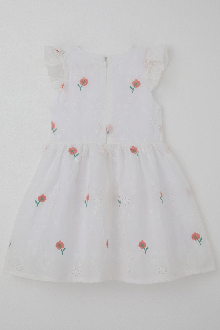 BRE Breeze Girl's Dress with Flower Embroidery and Guipure Detail, 3-7 Years, Ecru - Kannapolis