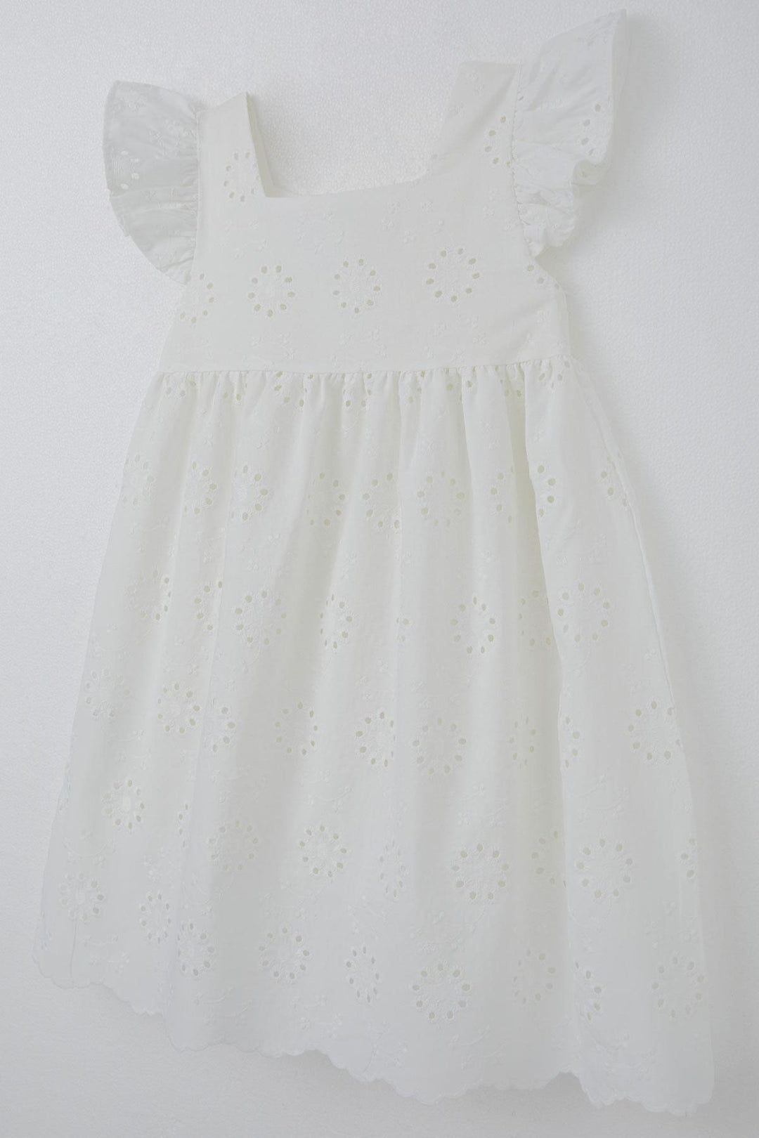 BRE Breeze Girl's Dress with Flower Embroidery, Back Zipper, 50 Years, Ecru - Venice