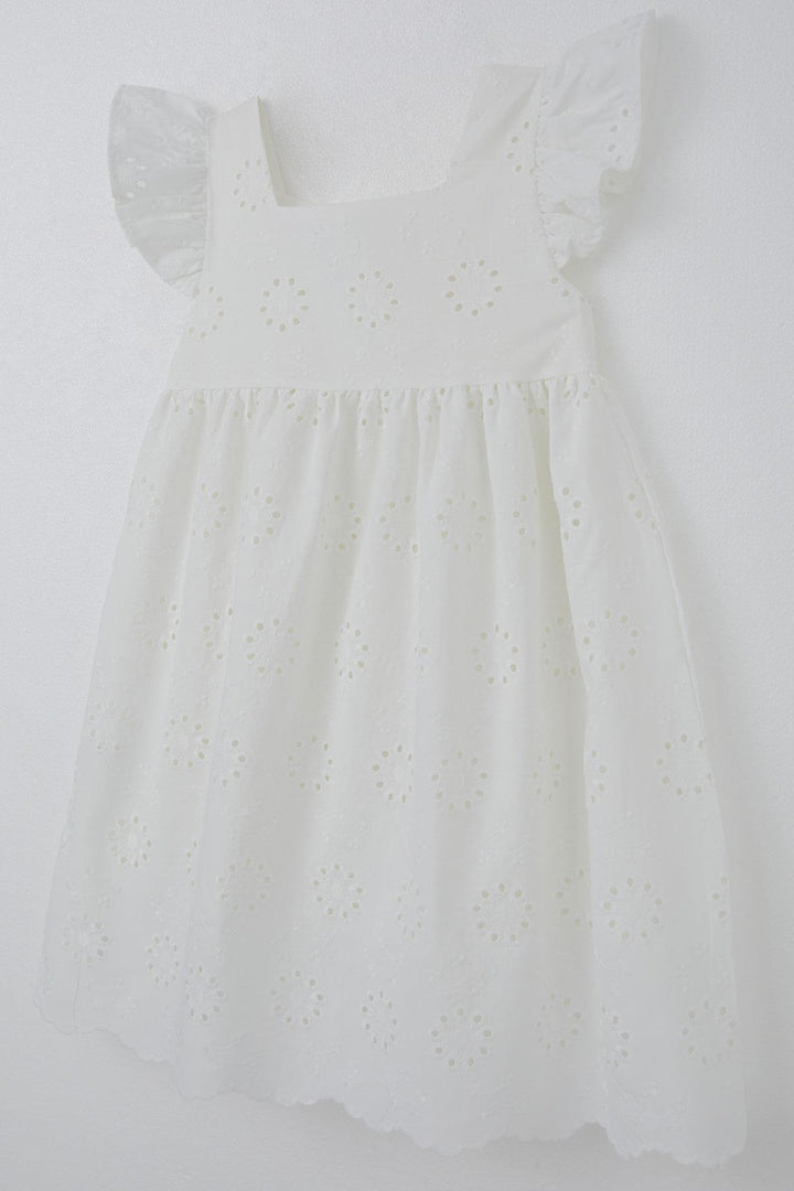 BRE Breeze Girl's Dress with Flower Embroidery, Back Zipper, 50 Years, Ecru - Venice