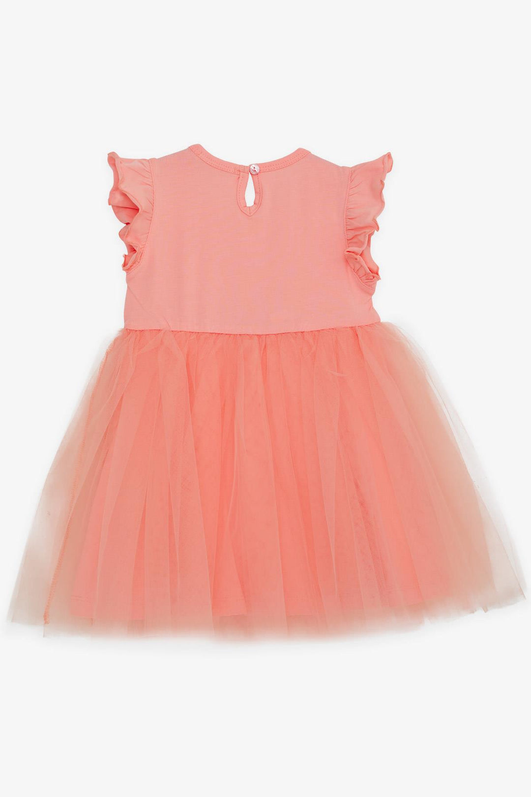 BRE Breeze Girl's Dress with Flower Embroidery and Ruffled Tulle, Salmon, 3-8 Years - Lorca