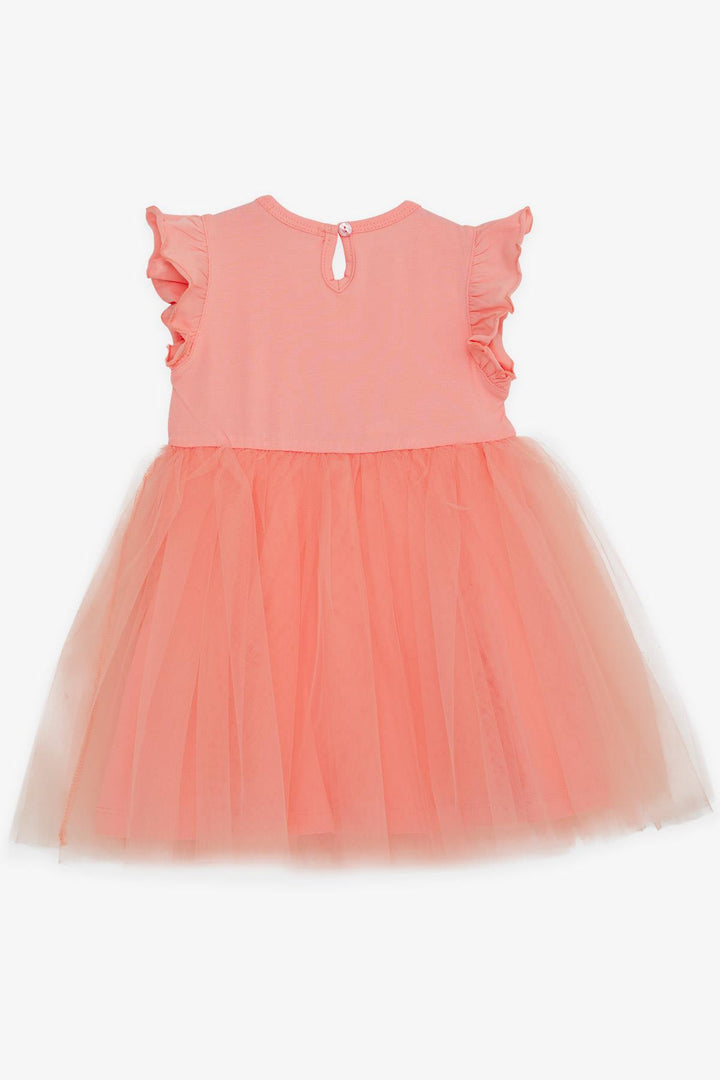 BRE Breeze Girl's Dress with Flower Embroidery and Ruffled Tulle, Salmon, 3-8 Years - Lorca