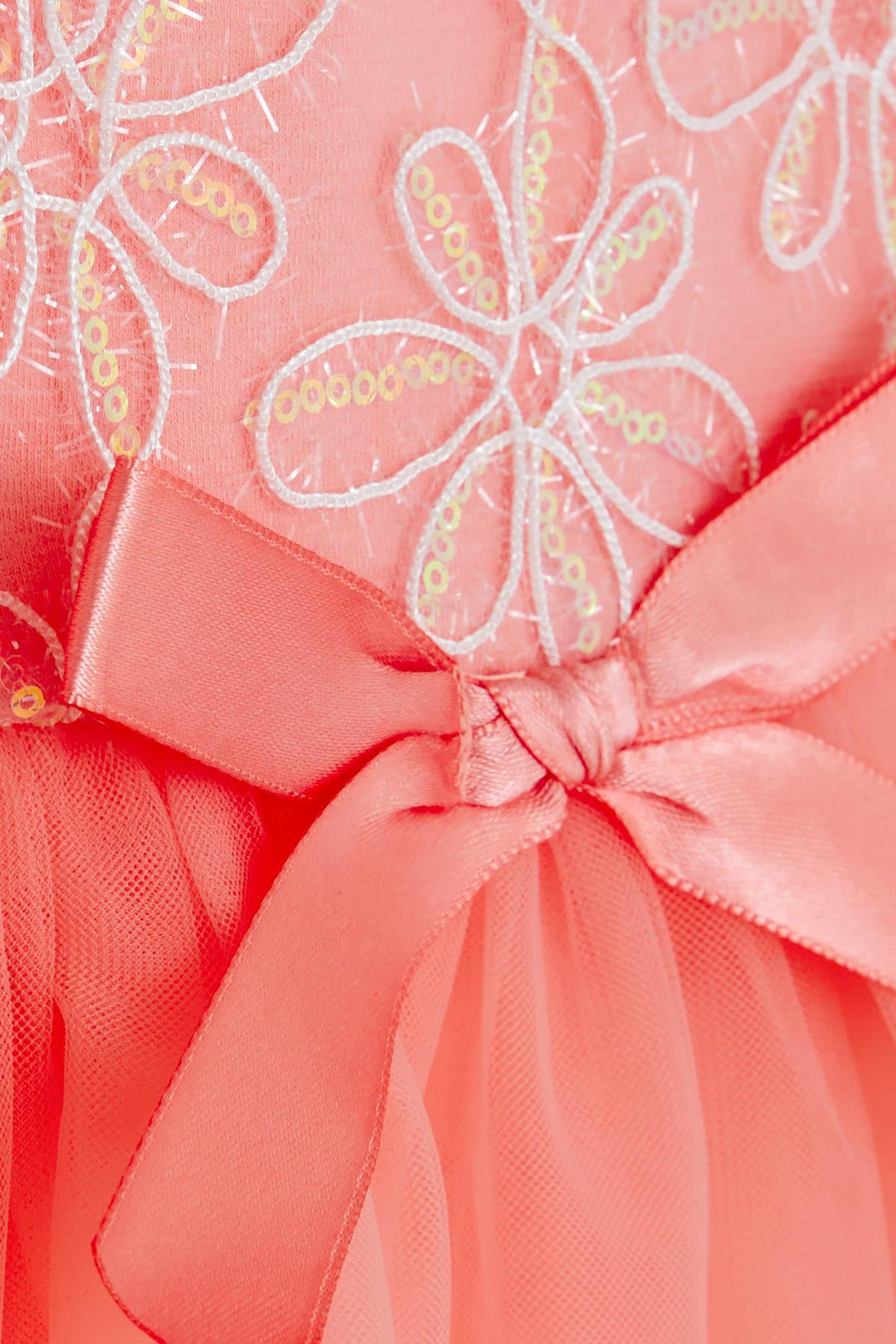 BRE Breeze Girl's Dress with Flower Embroidery and Ruffled Tulle, Salmon, 3-8 Years - Lorca