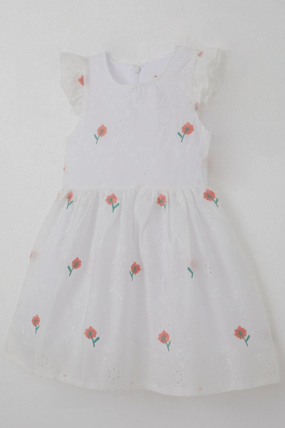 BRE Breeze Girl's Dress with Flower Embroidery and Guipure Detail, 3-7 Years, Ecru - Kannapolis