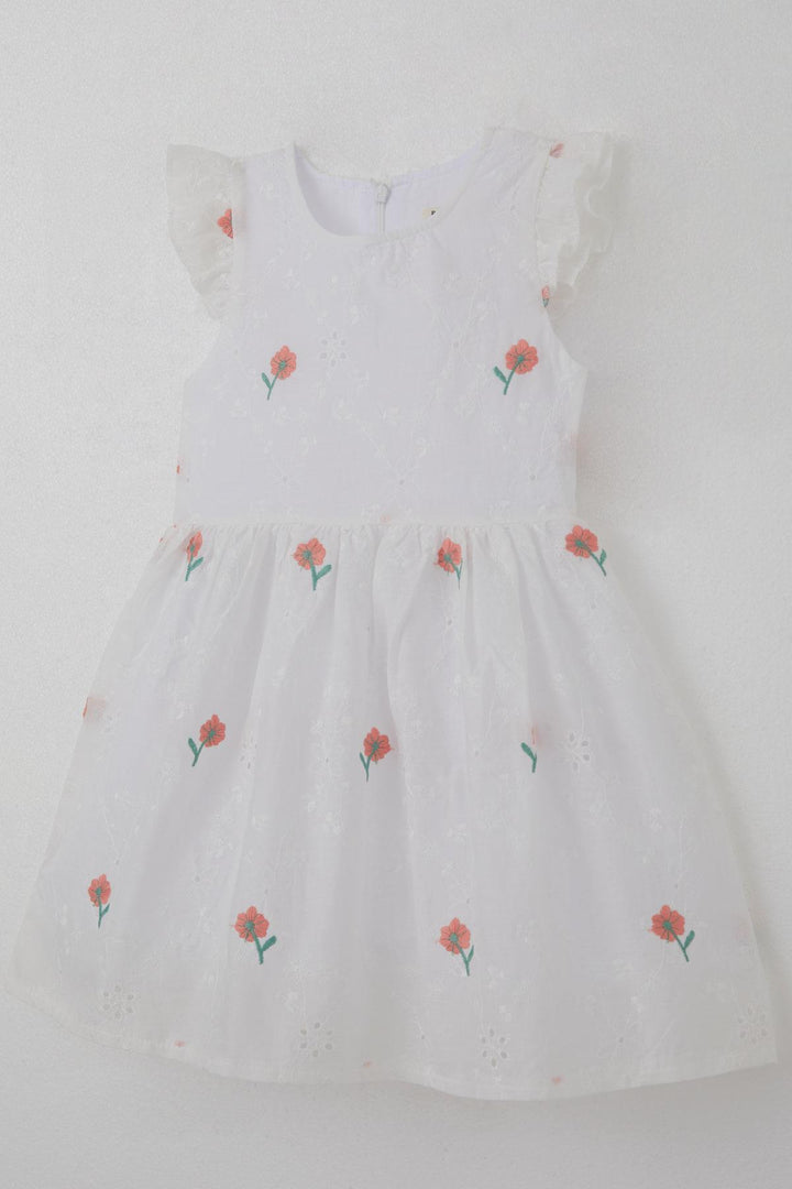 BRE Breeze Girl's Dress with Flower Embroidery and Guipure Detail, 3-7 Years, Ecru - Kannapolis