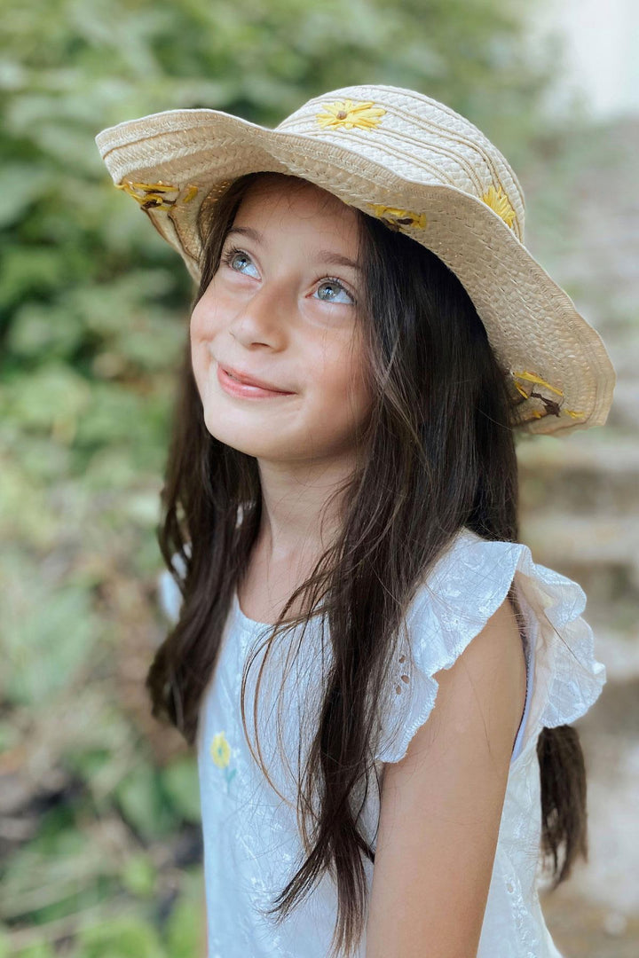 BRE Breeze Kız Çocuk Elbise Çiçek Nakışlı Güpür Detaylı 3-7 Yaş, Ekru - Pervomaisk