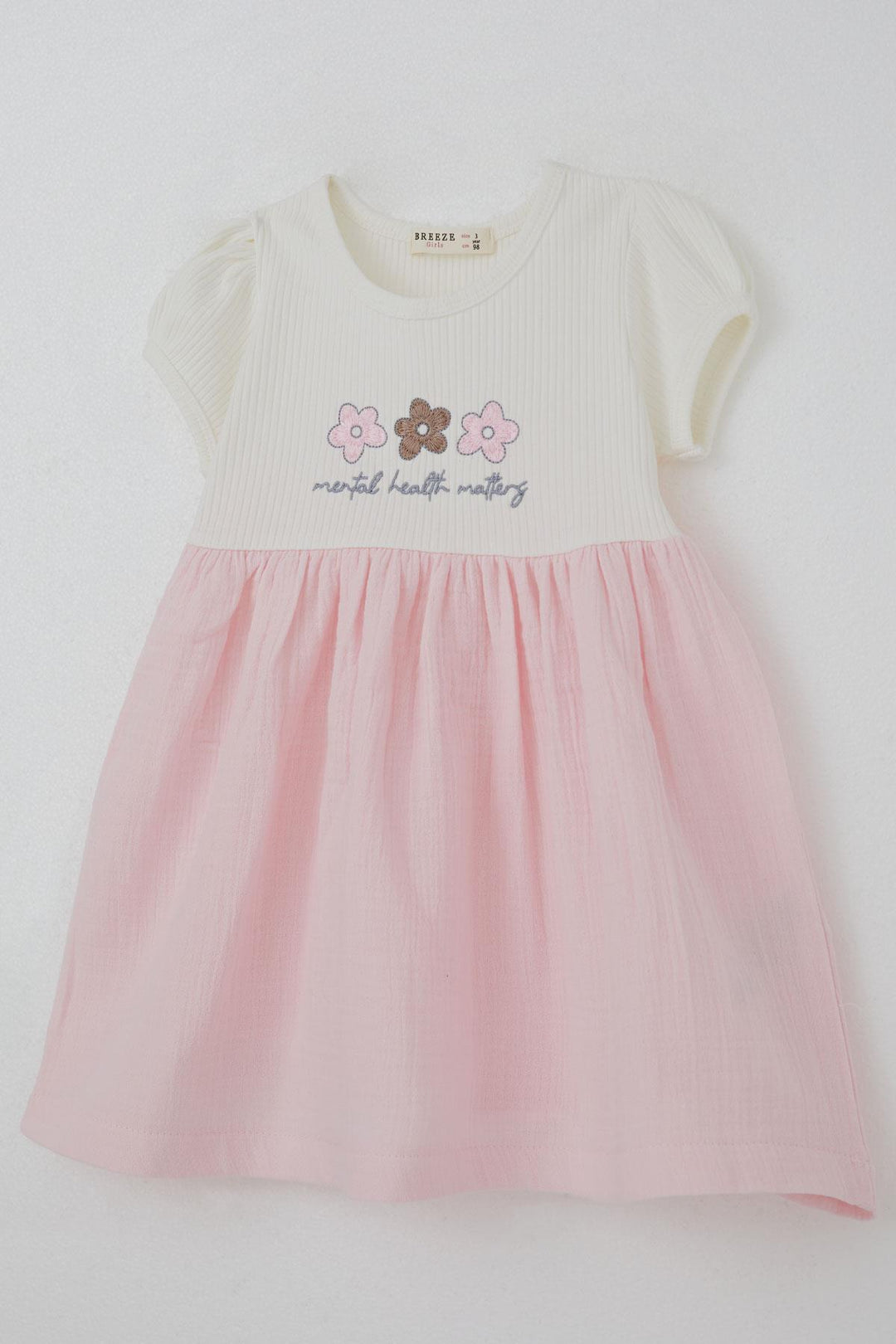 BRE Breeze Girl Dress Flower & Letter Embroidered 2-6 Years, Ecru - Fairborn