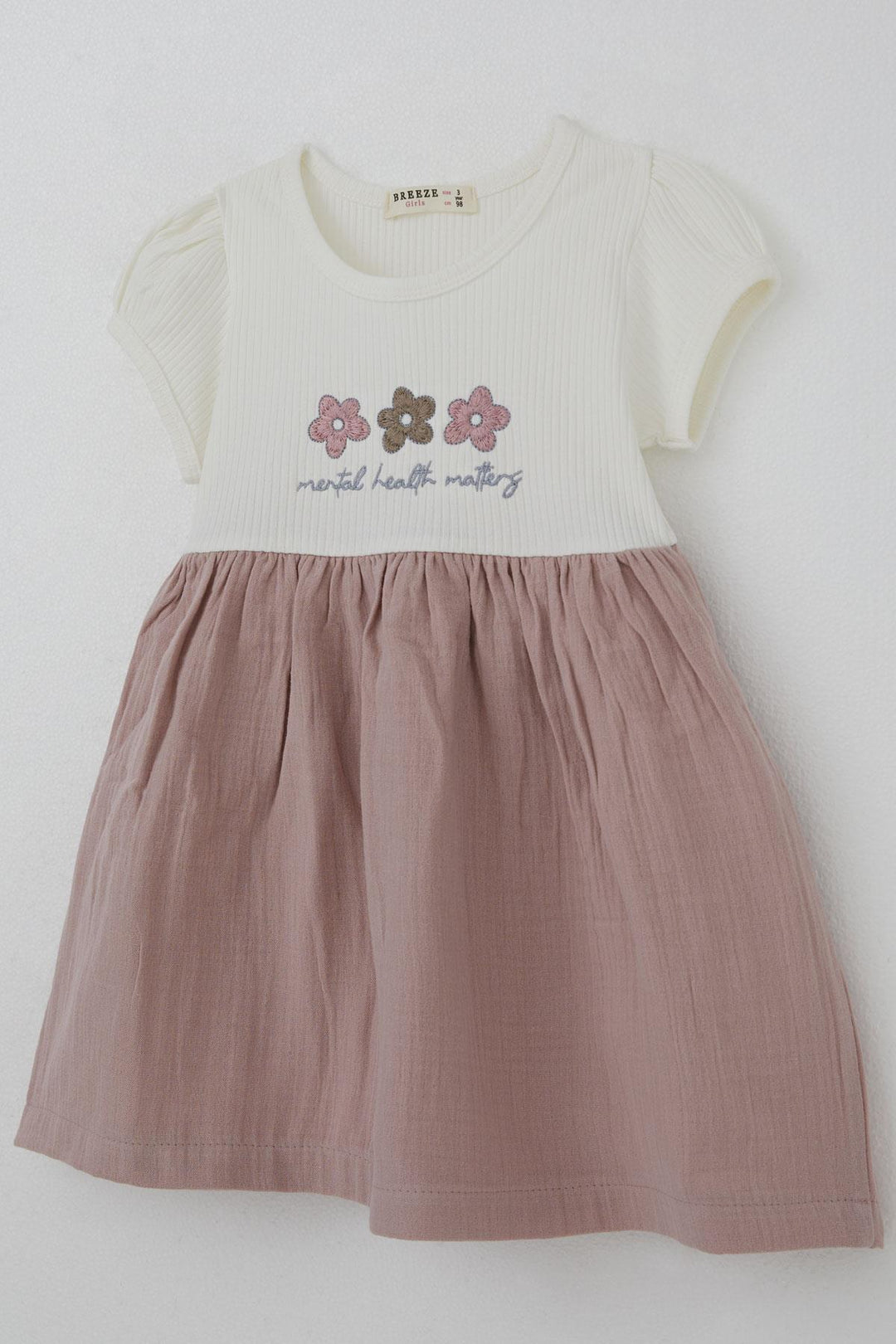 BRE Breeze Girl's Dress Flower & Letter Embroidered 2-6 Years, Ecru - Villa de Zaachila