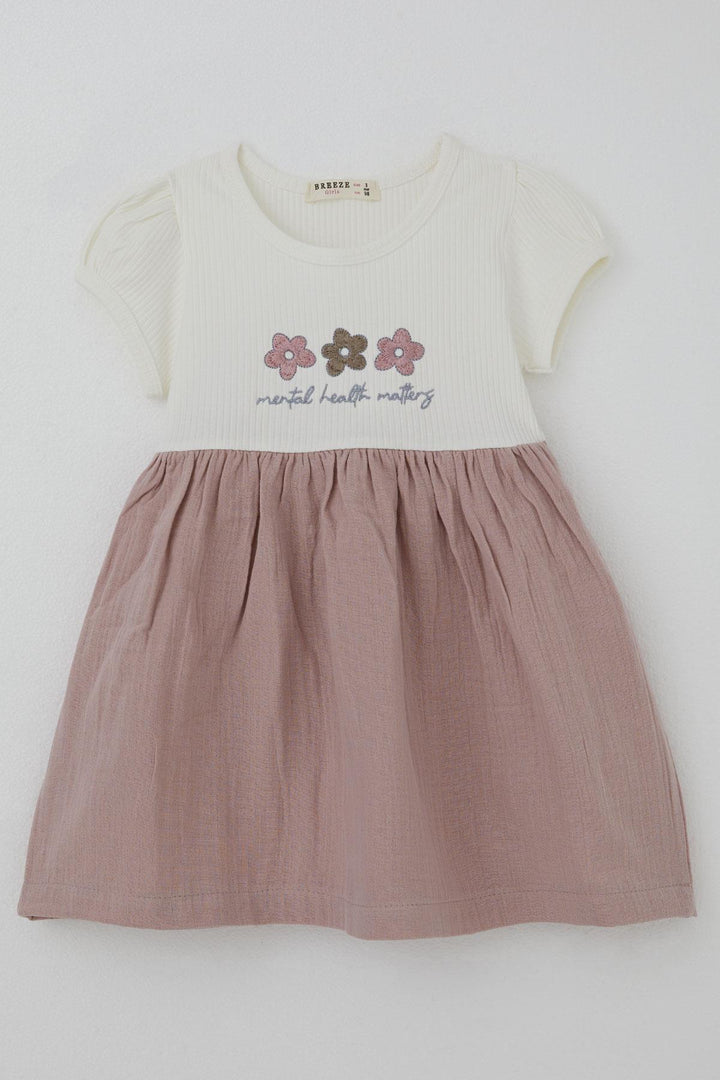 BRE Breeze Girl's Dress Flower & Letter Embroidered 2-6 Years, Ecru - Villa de Zaachila