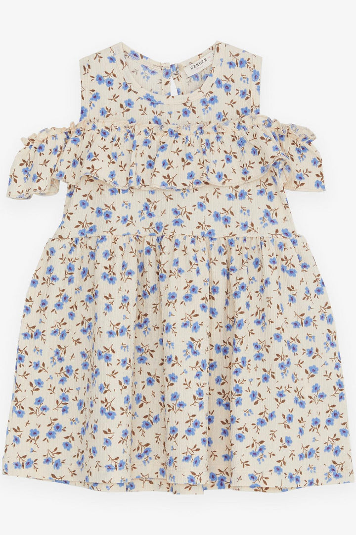 BRE Breeze Girl Dress Floral Ruffled Back Buttoned 3-7 Years, Beige - Hrodna