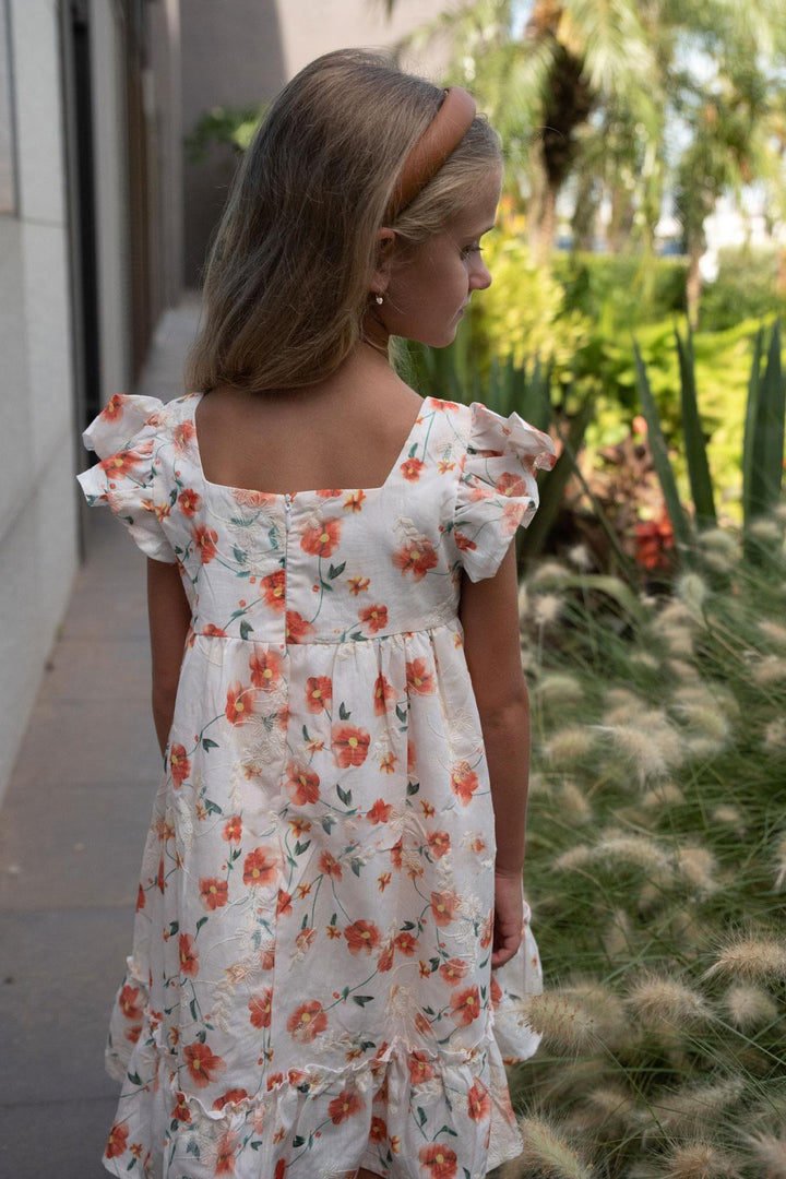 BRE Breeze Girl's Dress with Floral Ruffled Embroidery, 2-6 Years, Ecru - Mykolaiv