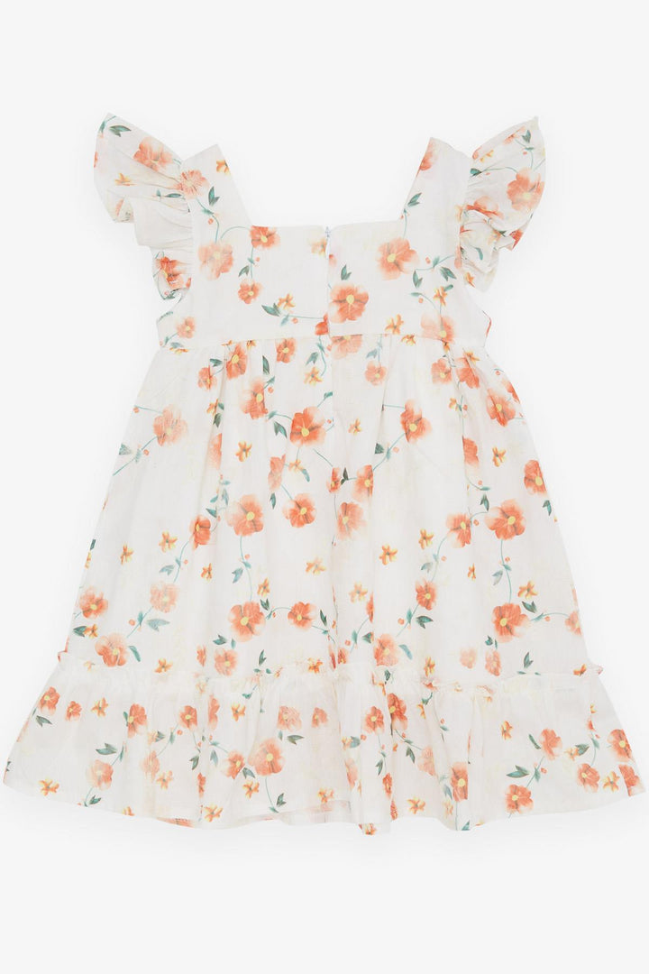BRE Breeze Girl's Dress with Floral Ruffled Embroidery, 2-6 Years, Ecru - Mykolaiv