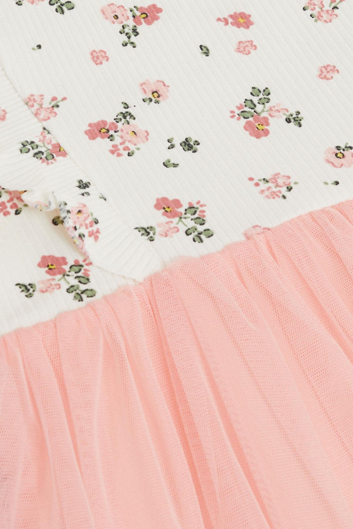 BRE Breeze Girl's Dress with Floral Ruffles Tulle 4-8 Years, Ecru - Osnabrück