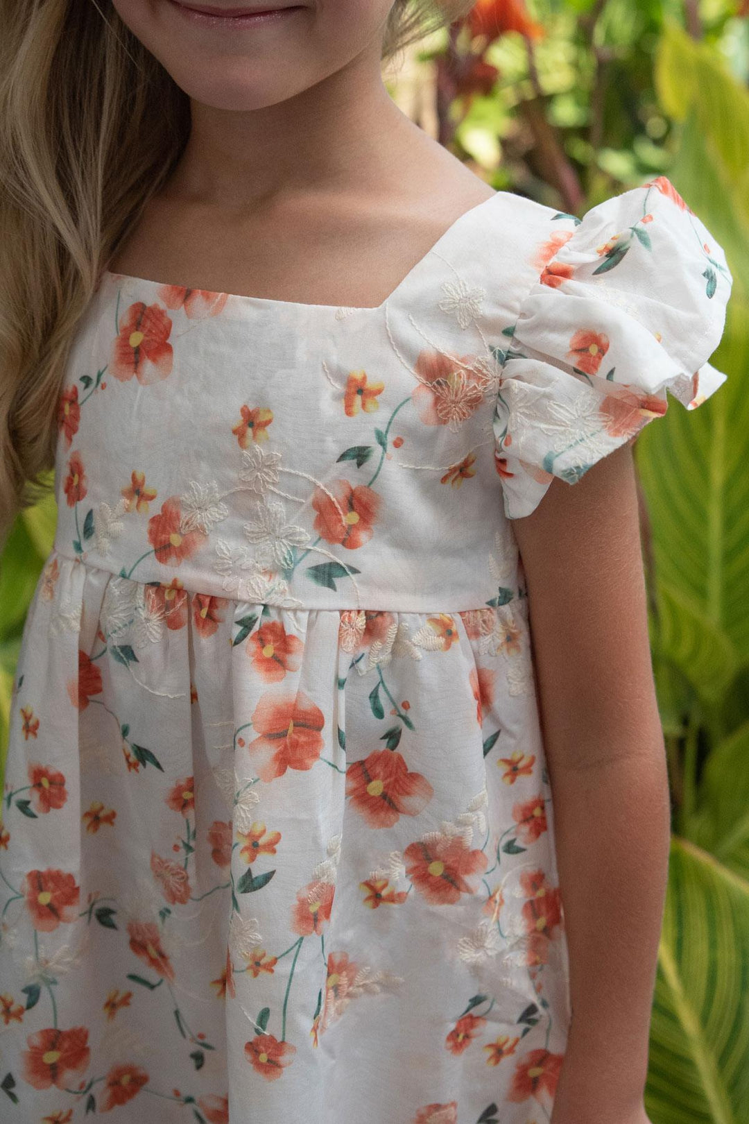 BRE Breeze Girl's Dress with Floral Ruffled Embroidery, 2-6 Years, Ecru - Mykolaiv