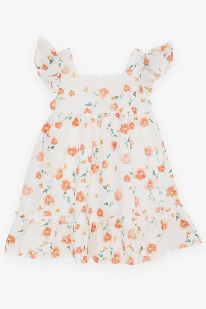 BRE Breeze Girl's Dress with Floral Ruffled Embroidery, 2-6 Years, Ecru - Mykolaiv
