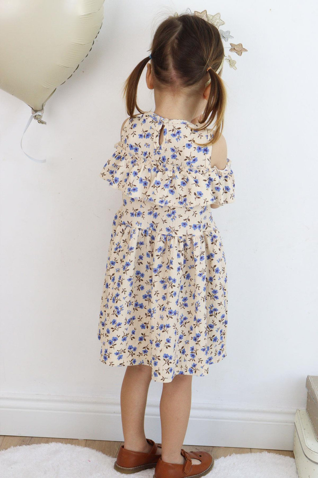 BRE Breeze Girl Dress Floral Ruffled Back Buttoned 3-7 Years, Beige - Hrodna