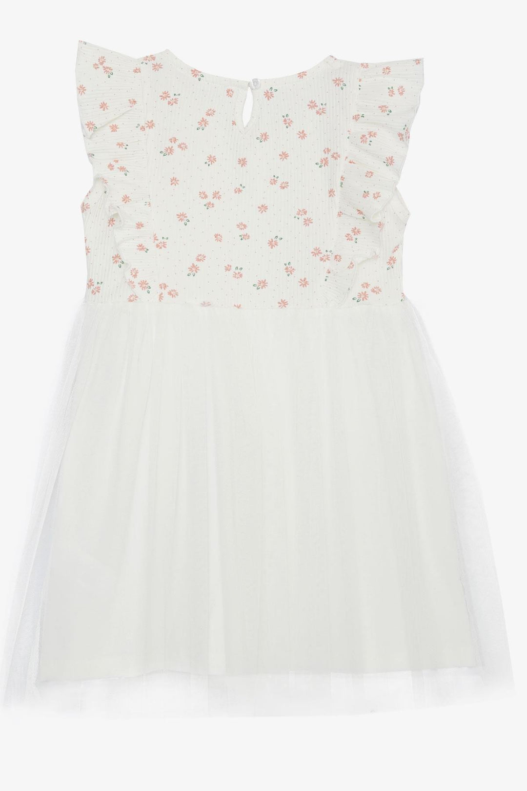 BRE Breeze Girl's Dress with Floral Ruffled Tulle, 4-8 Years, Ecru - Benevento