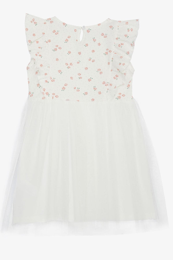 BRE Breeze Girl's Dress with Floral Ruffled Tulle, 4-8 Years, Ecru - Benevento