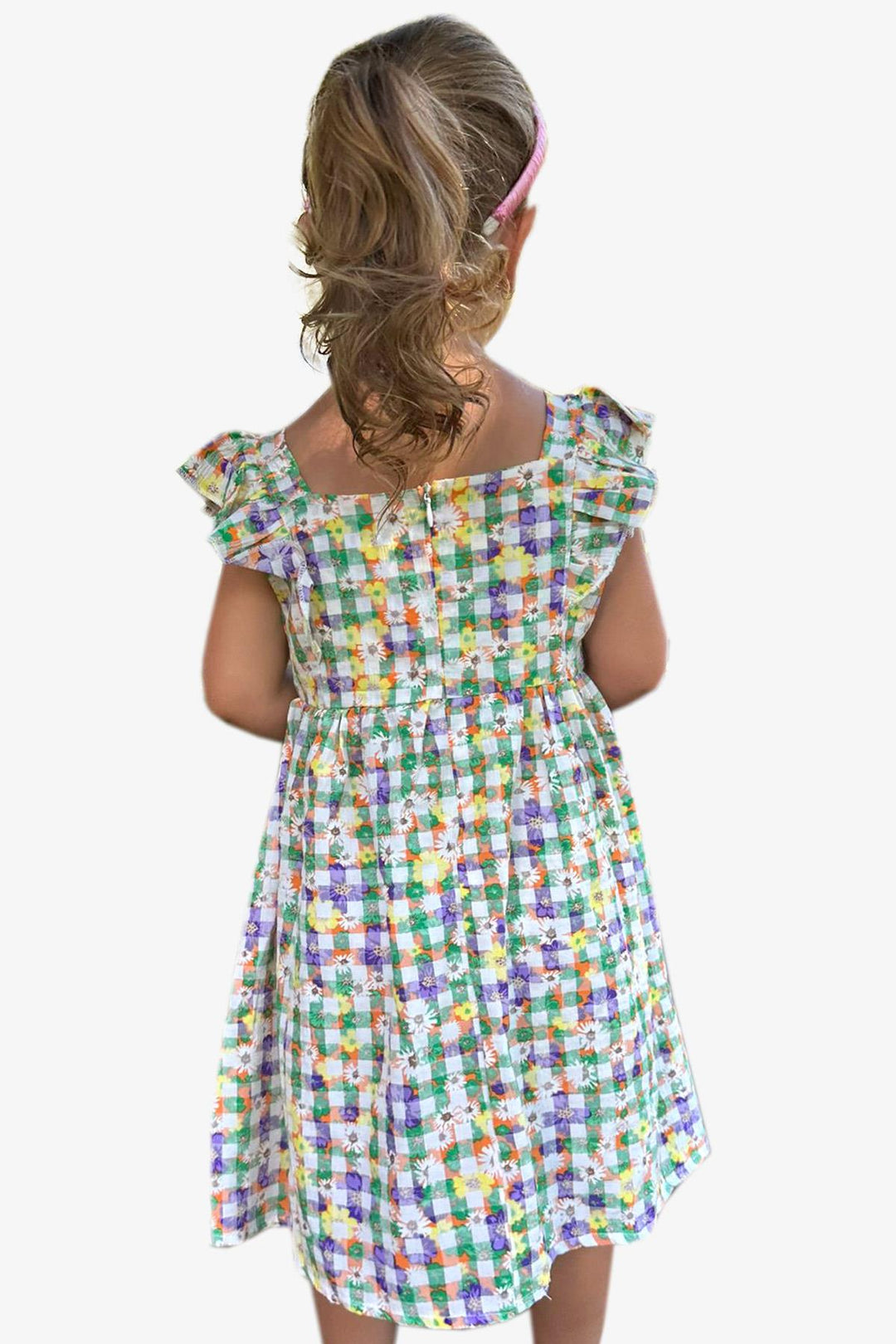 BRE Breeze Girl's Dress with Floral Ruffled Shoulders, 2-6 Years, Mixed Color - Verviers