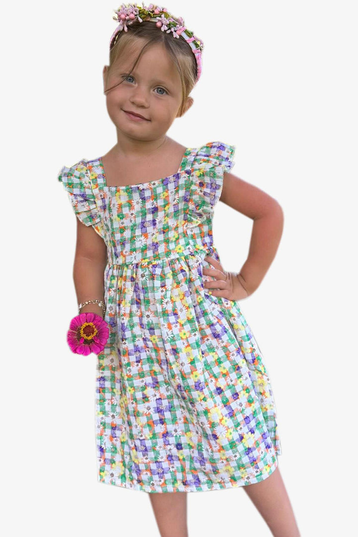 BRE Breeze Girl's Dress with Floral Ruffled Shoulders, 2-6 Years, Mixed Color - Verviers