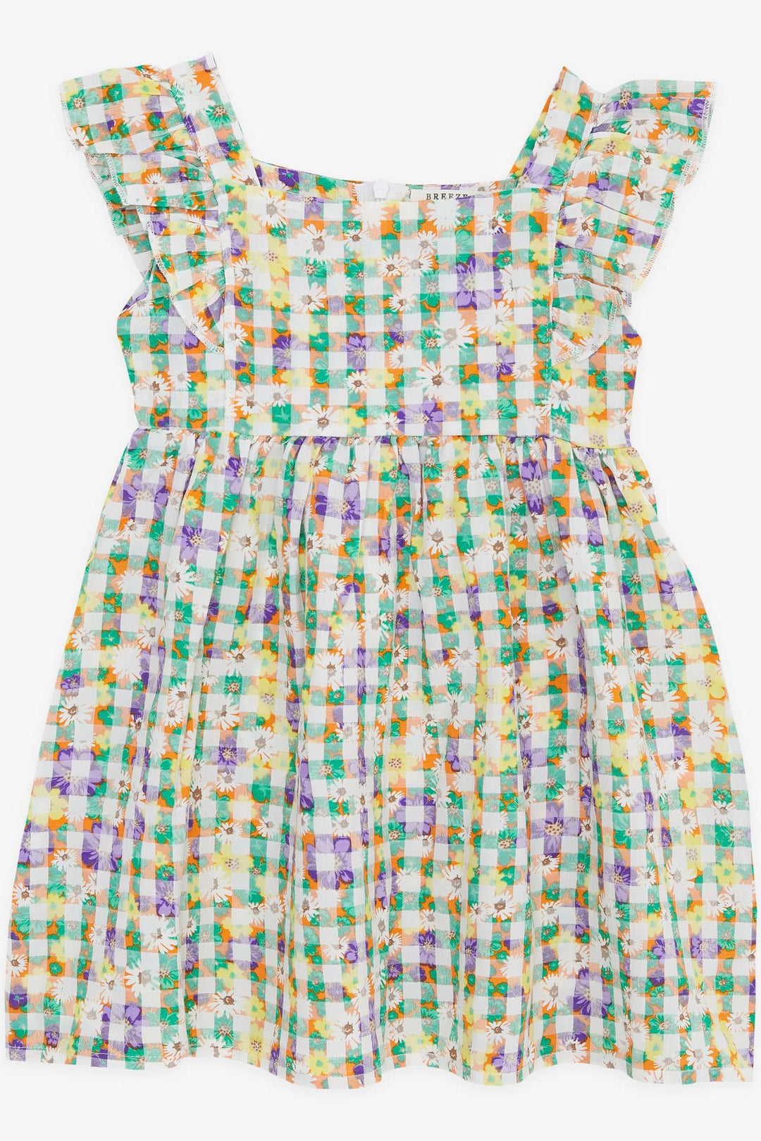 BRE Breeze Girl's Dress with Floral Ruffled Shoulders, 2-6 Years, Mixed Color - Verviers