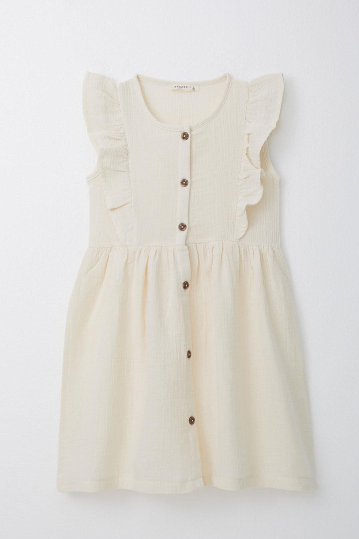 BRE Breeze Girl's Dress with Buttons and Ruffles, 50 Years, Cream - Denton