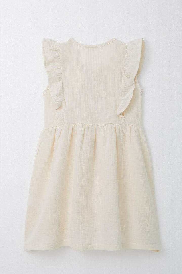 BRE Breeze Girl's Dress with Buttons and Ruffles, 50 Years, Cream - Denton