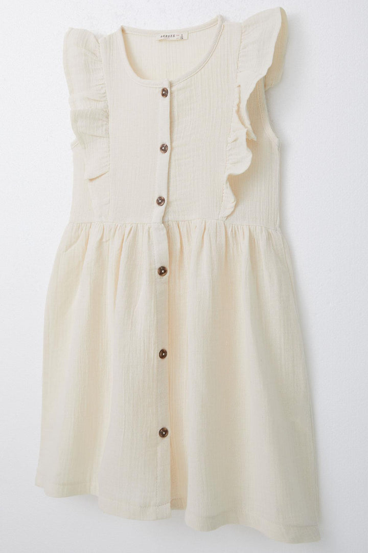 BRE Breeze Girl's Dress with Buttons and Ruffles, 50 Years, Cream - Denton