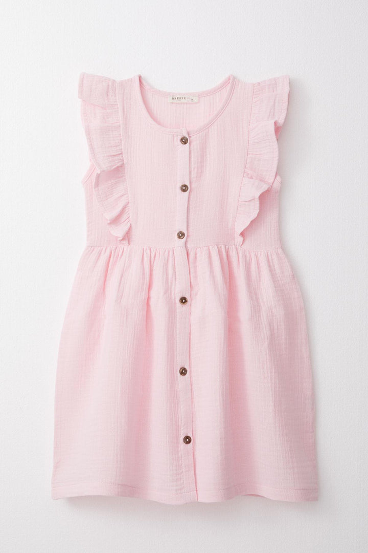 BRE Breeze Girl's Dress with Buttons and Ruffles, 50 Years, Pink - Stevenage