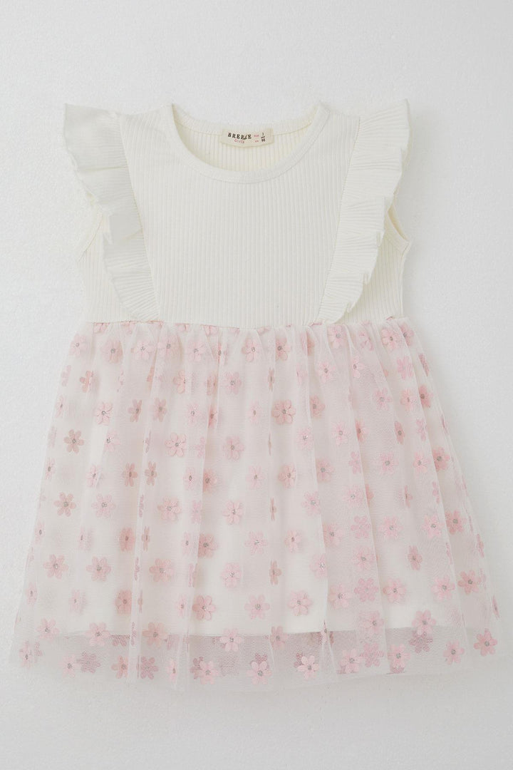 BRE Breeze Girl's Dress Skirt with Floral Tulle Detail, 3-8 Years, Ecru - Ostfildern