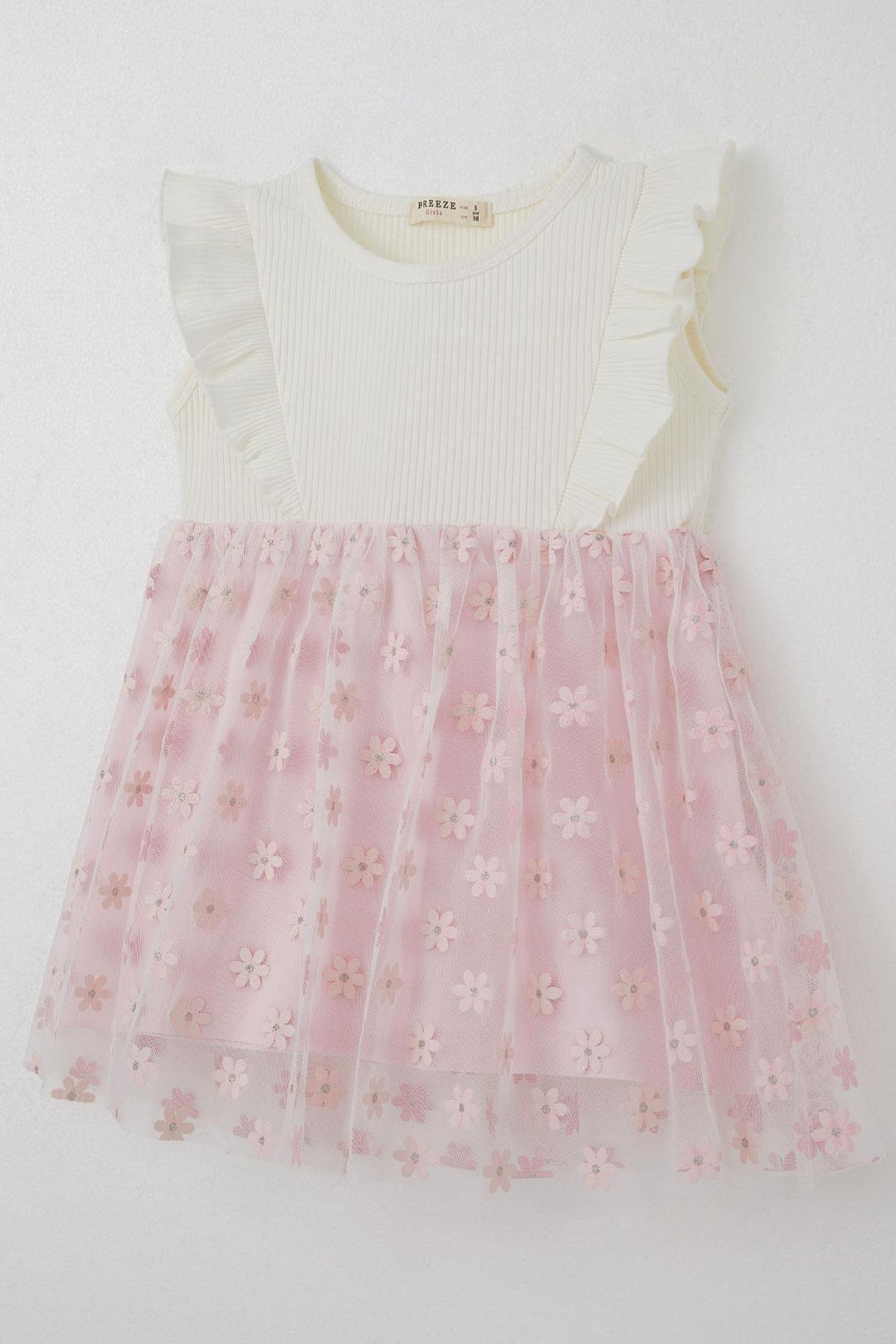 BRE Breeze Girl Child Dress Skirt with Floral Tulle Detail, 3-8 Years, Ecru - Richmond