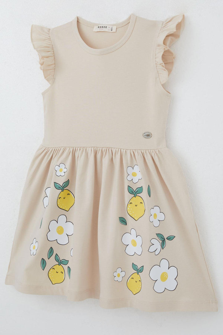 BRE Breeze Girl's Dress Skirt Part Lemon & Flower Printed 2-6 Years, Beige - Villagarcía de Arosa