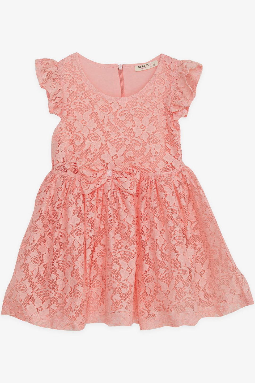 BRE Breeze Girl's Dress with Bow Tulle Lace 3-8 Years, Salmon - Walnut Creek
