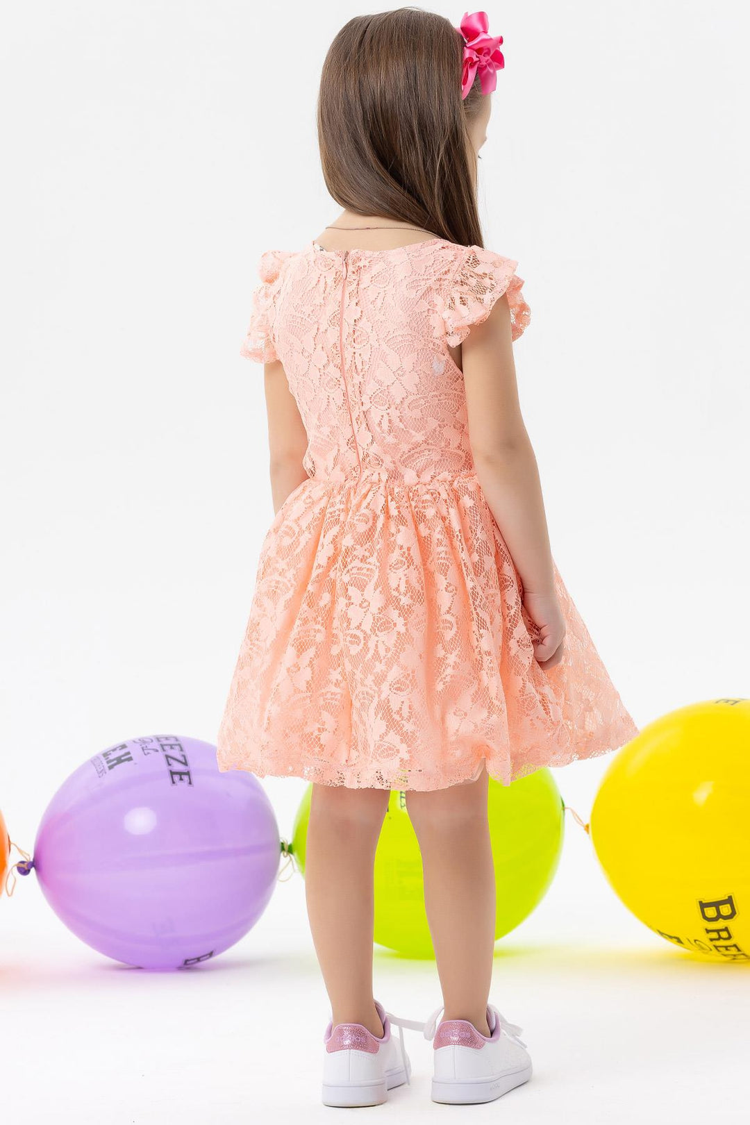 BRE Breeze Girl's Dress with Bow Tulle Lace 3-8 Years, Salmon - Walnut Creek