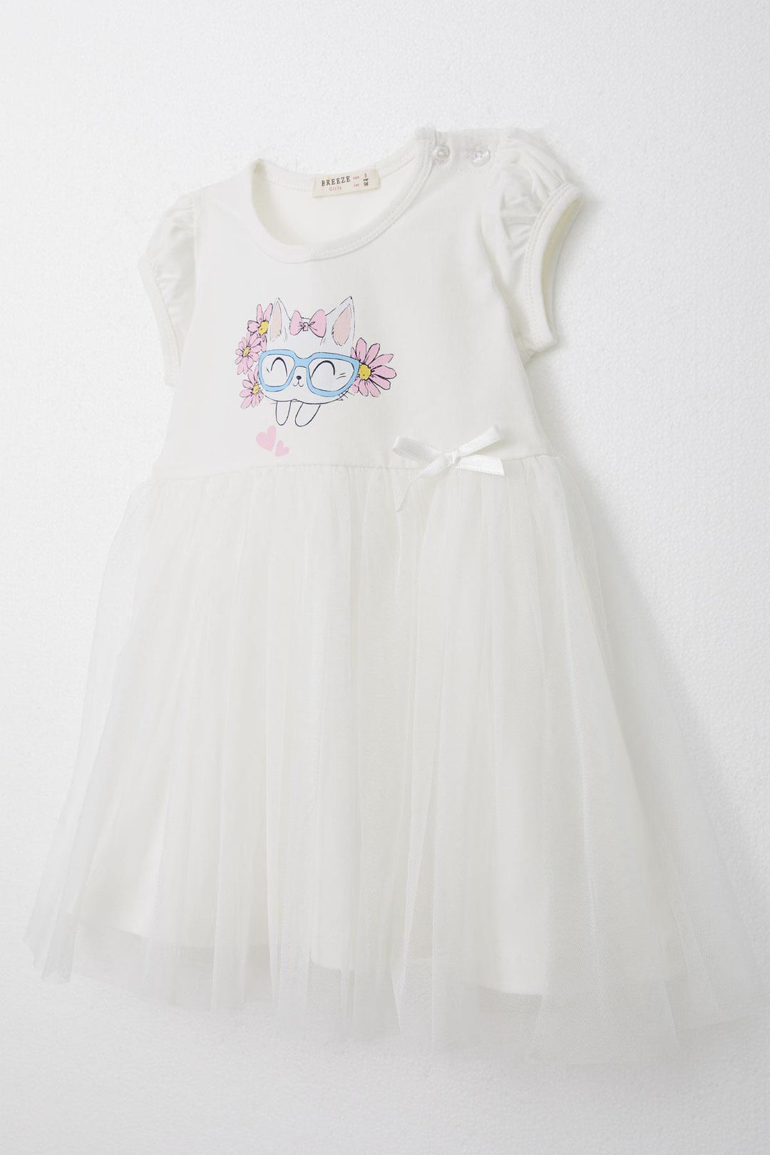 BRE Breeze Girl Dress with Cute Cat Print Glasses 1.5-5 Years, Beige - Leesburg