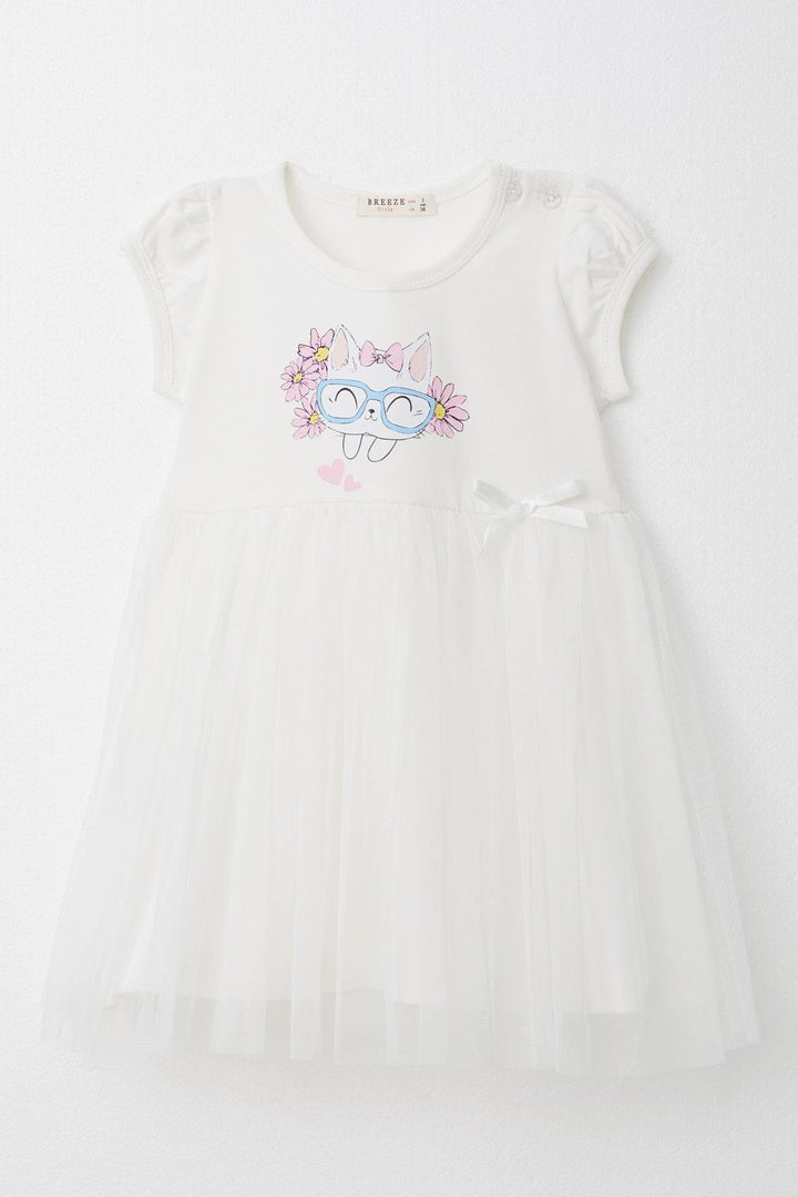 BRE Breeze Girl Dress with Cute Cat Print Glasses 1.5-5 Years, Beige - Leesburg
