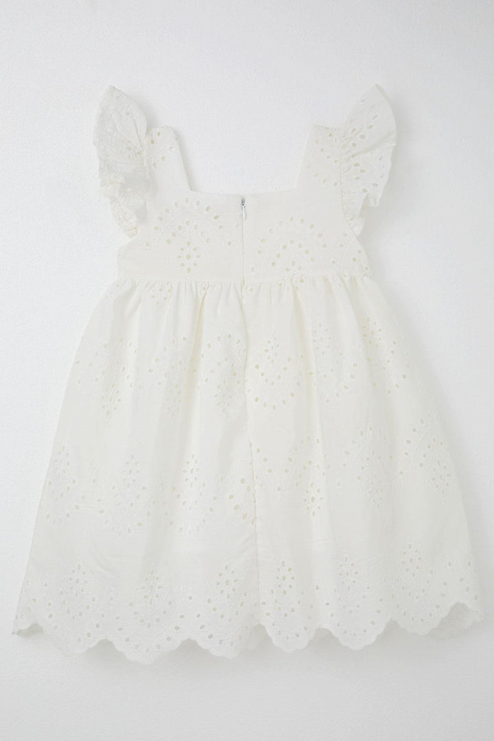 BRE Breeze Girl's Dress with Guipure Embroidery, Zipper Detail on the Back, 3-8 Years, Ecru - Rincón de Romos