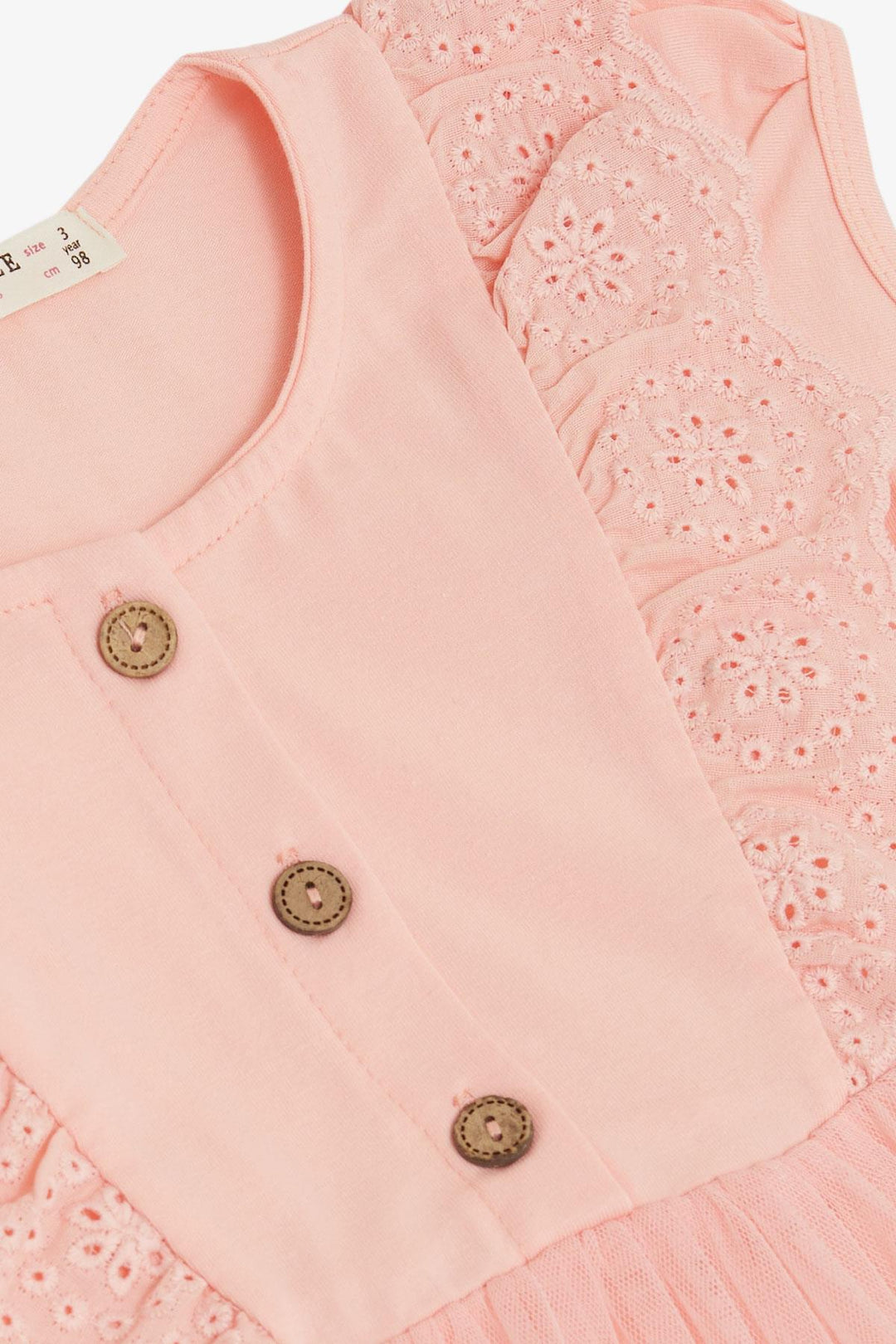 BRE Breeze Girl's Dress with Guipure Embroidery and Buttons, 1.5-5 Years, Salmon - Security-Widefield