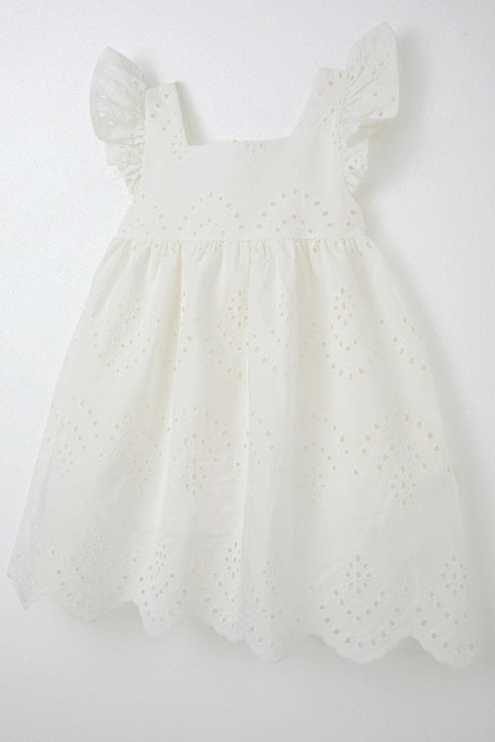 BRE Breeze Girl's Dress with Guipure Embroidery, Zipper Detail on the Back, 3-8 Years, Ecru - Rincón de Romos