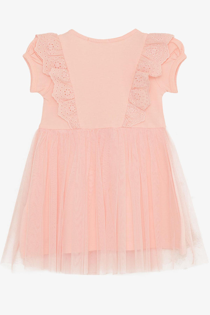 BRE Breeze Girl's Dress with Guipure Embroidery and Buttons, 1.5-5 Years, Salmon - Security-Widefield