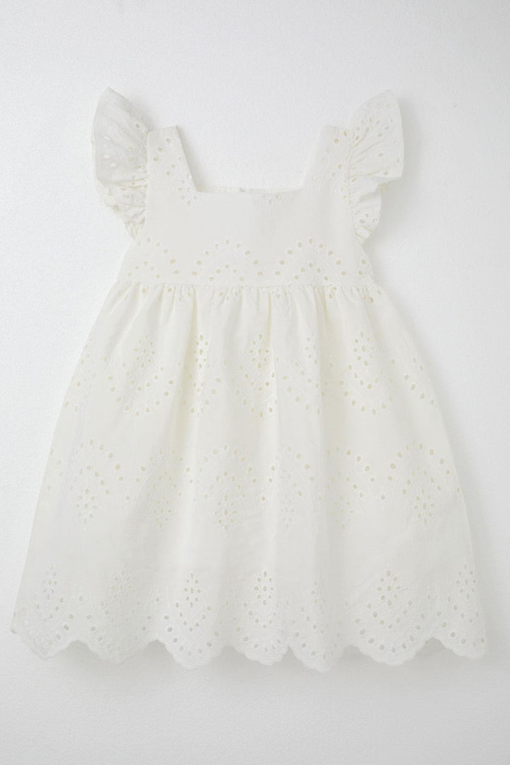 BRE Breeze Girl's Dress with Guipure Embroidery, Zipper Detail on the Back, 3-8 Years, Ecru - Rincón de Romos