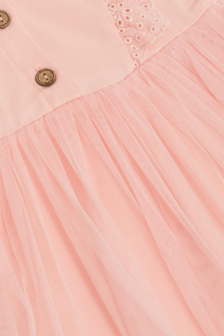 BRE Breeze Girl's Dress with Guipure Embroidery and Buttons, 1.5-5 Years, Salmon - Security-Widefield