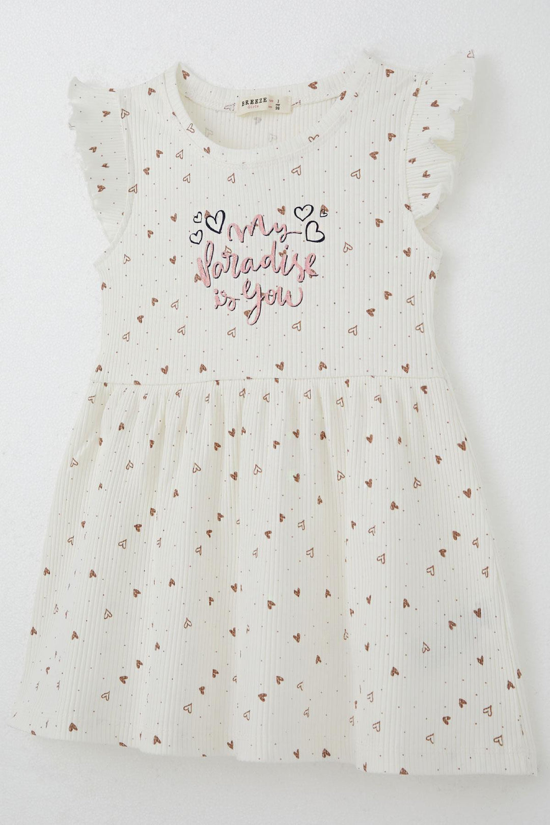 BRE Breeze Girl Dress Heart Pattern Sequined Summer Printed 2-6 Years, Ecru - Parma