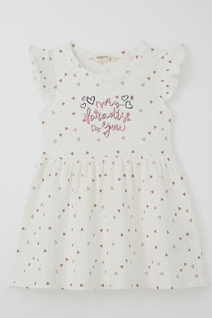 BRE Breeze Girl Dress Heart Pattern Sequined Summer Printed 2-6 Years, Ecru - Parma