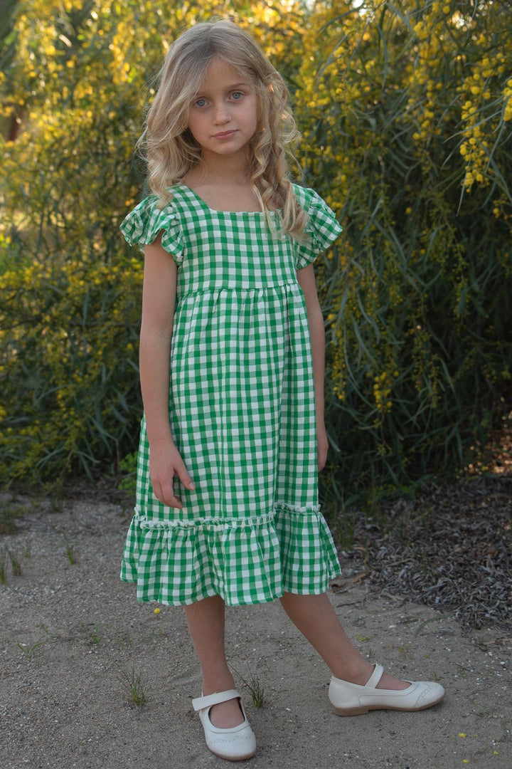 BRE Breeze Girl's Dress Square Neck Zippered Frilly 2-6 Years, Green - Chesapeake