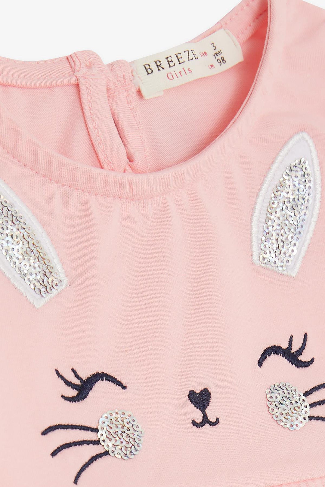 BRE Breeze Girl's Dress with Embroidery Sequined Cute Kitten Printed 1.5-5 Years, Pink - Herriman