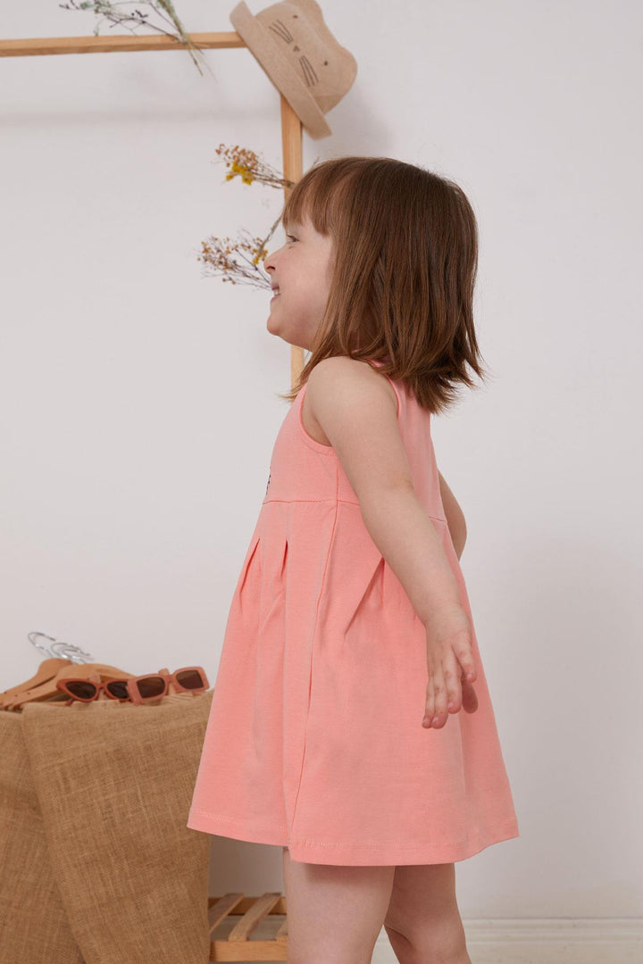 BRE Breeze Girl Dress Embroidered Sequined Cute Cat Printed 1.5-5 Years, Salmon - Hanover Park